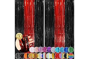 Black Red Fringe Curtain Backdrop Streamer