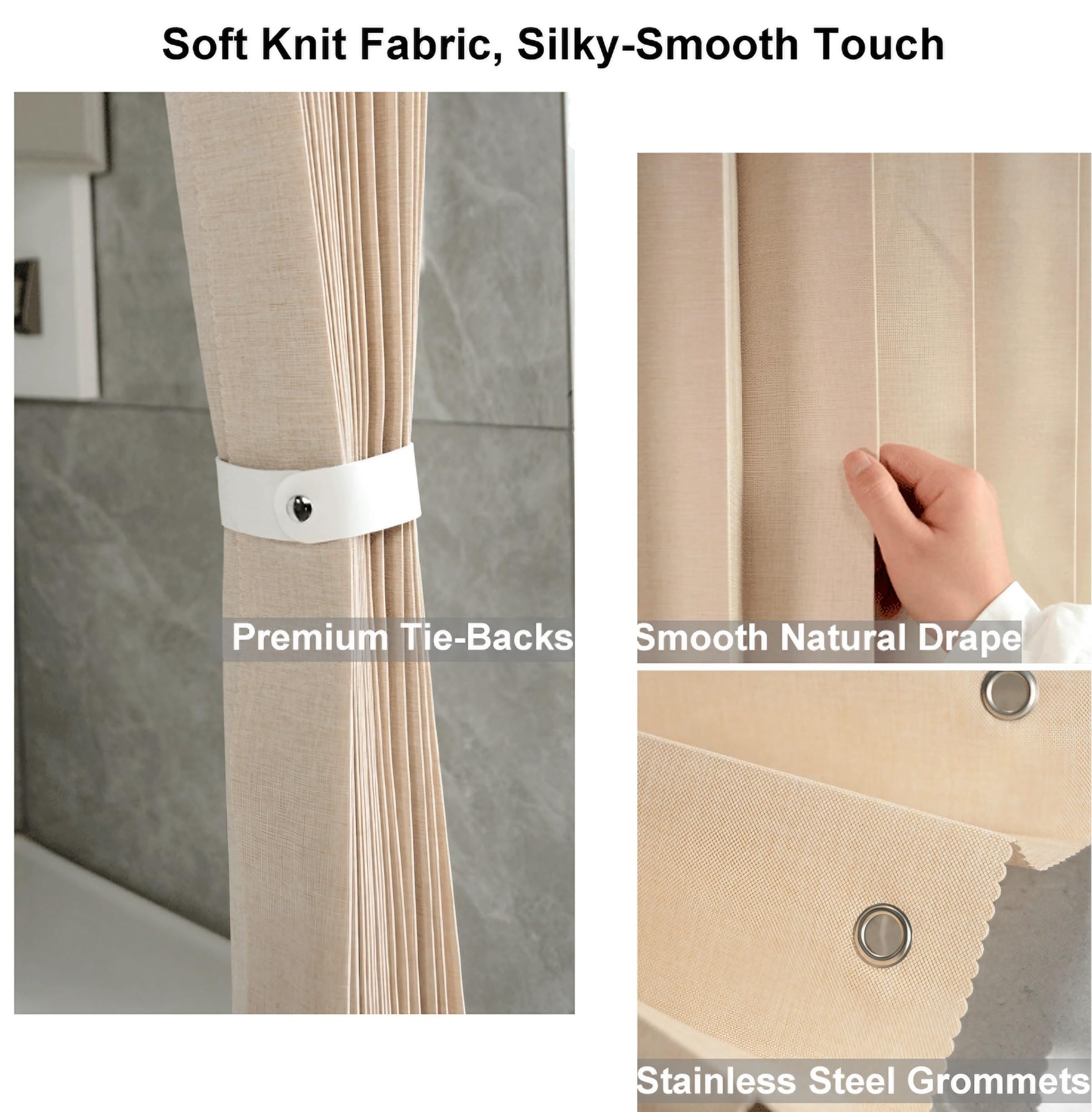 Rideau de Douche Imperméable Magnétique avec Œillets et Sangle, Polyester Rideaux pour Chambre Salon Salle de Bain - Rideau Occultant(Beige,180 x 200 cm)
