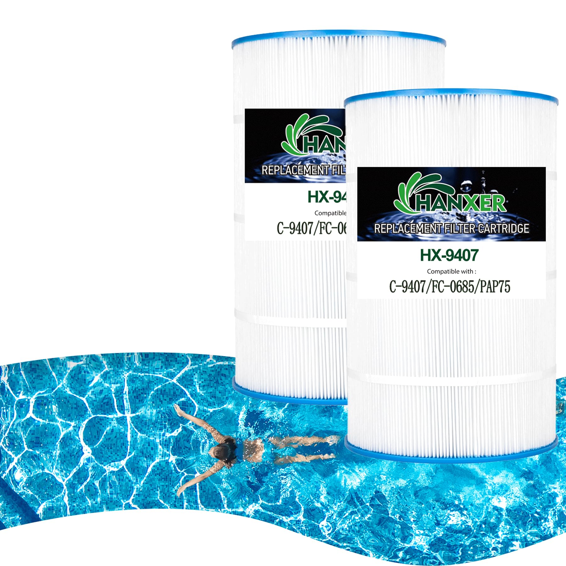 HANXER® PAP75 Swimming Pool Filter Replaces for C-9407, Clear 75, Ultral-C2, R173214, 59054100, FC-0685, 590541, 10751, 75 Sq.Ft Pool Filter Cartridge