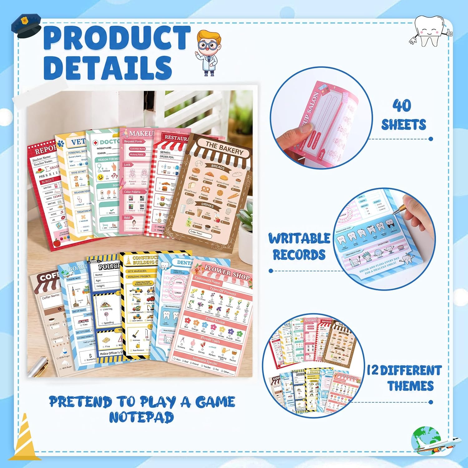 12 Pack Kids Pretend Play Notepads 40 Pages Each Playtime Pads 4'' x 6'' image 3