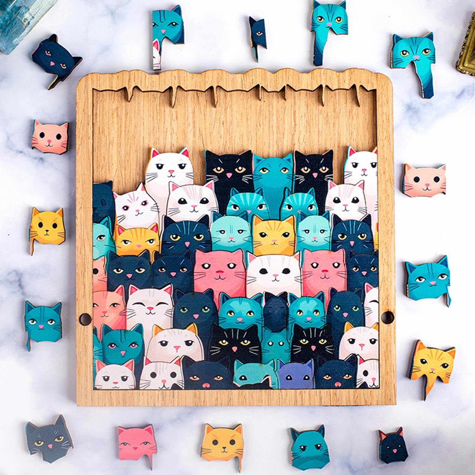 Puzzle w kształcie kot, unikalne drewniane puzzle, dla entuzjastów puzzli, rodziny i przyjaciół