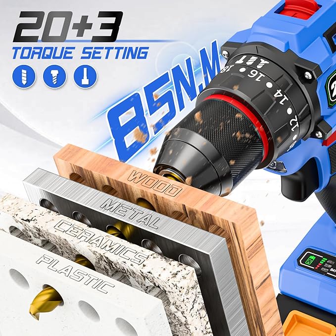 Taladro Inalámbrico 21V COOCAO con 2 Baterías y 32 Piezas miniatura 4