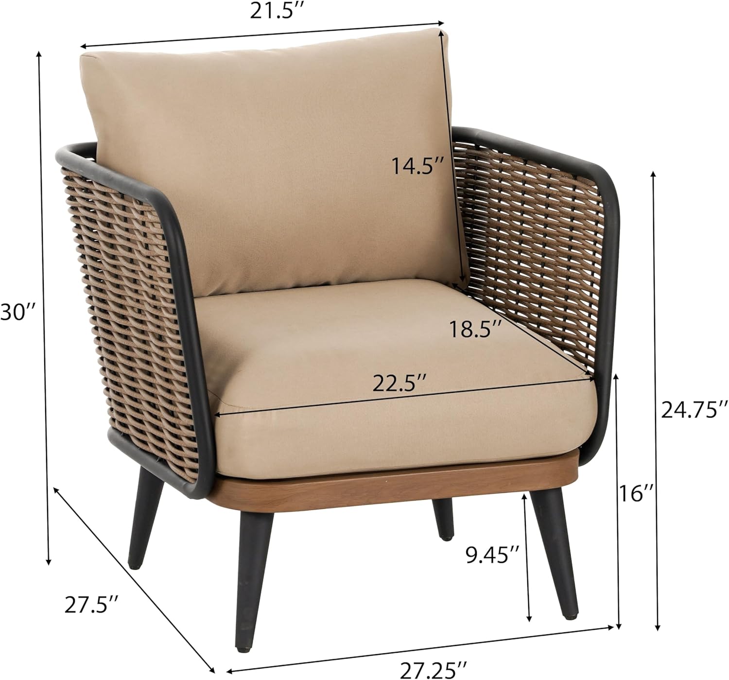 GDFStudio Outdoor Rattan Club Chair with Cushions Club Chair All-Weather Weave Boho Accent Chair Indoor Outdoor Armchair Seating Patio Furniture for Balcony Poolside Backyard, Brown