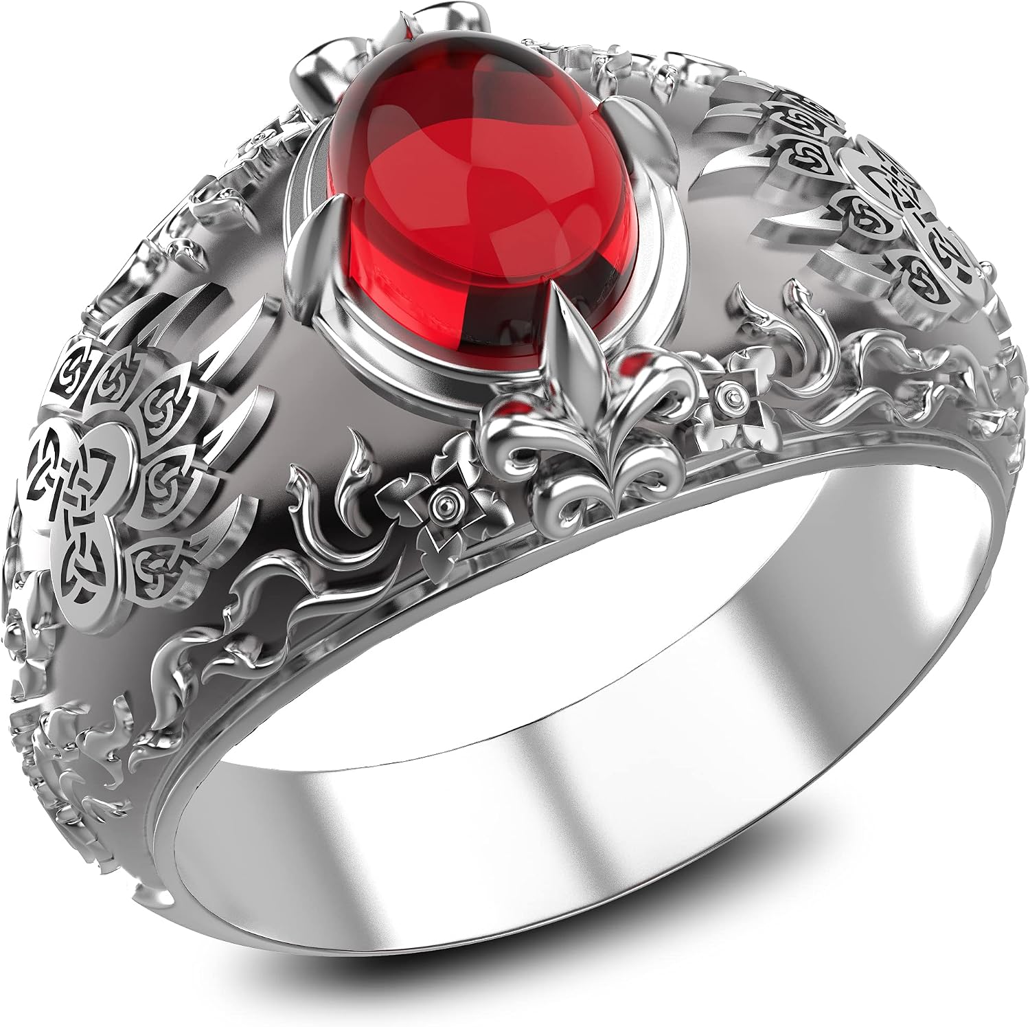 Garnet Bear Paw Ring Viking Print Bear Paw Claw Slavic Ring for Women's and Men's Ring 925 Sterling Silver Size 6-15