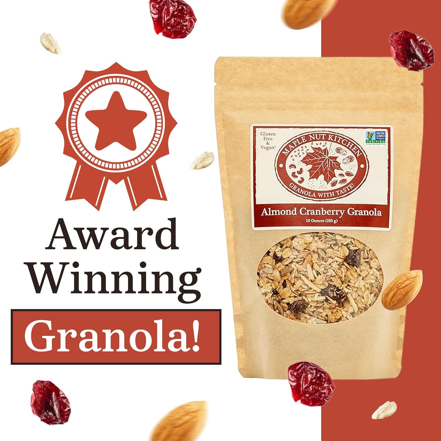 Maple Nut Kitchen Almond Cranberry Granola 3 Pack – Crunchy, Delicious, Artisan Granola with Gluten Free Oats, Almonds, Cranberries & Maple Syrup | Vegan, Hearty, No Refined Sugar Breakfast Cereal