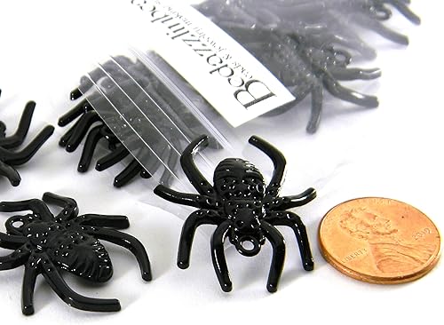 Miniatura 2 de 10 colgantes grandes de 18 de pulgada (1.142 in) de metal negro espeluznante araña de Halloween con anillo de agujero de 0.063 in para colgar, Metal