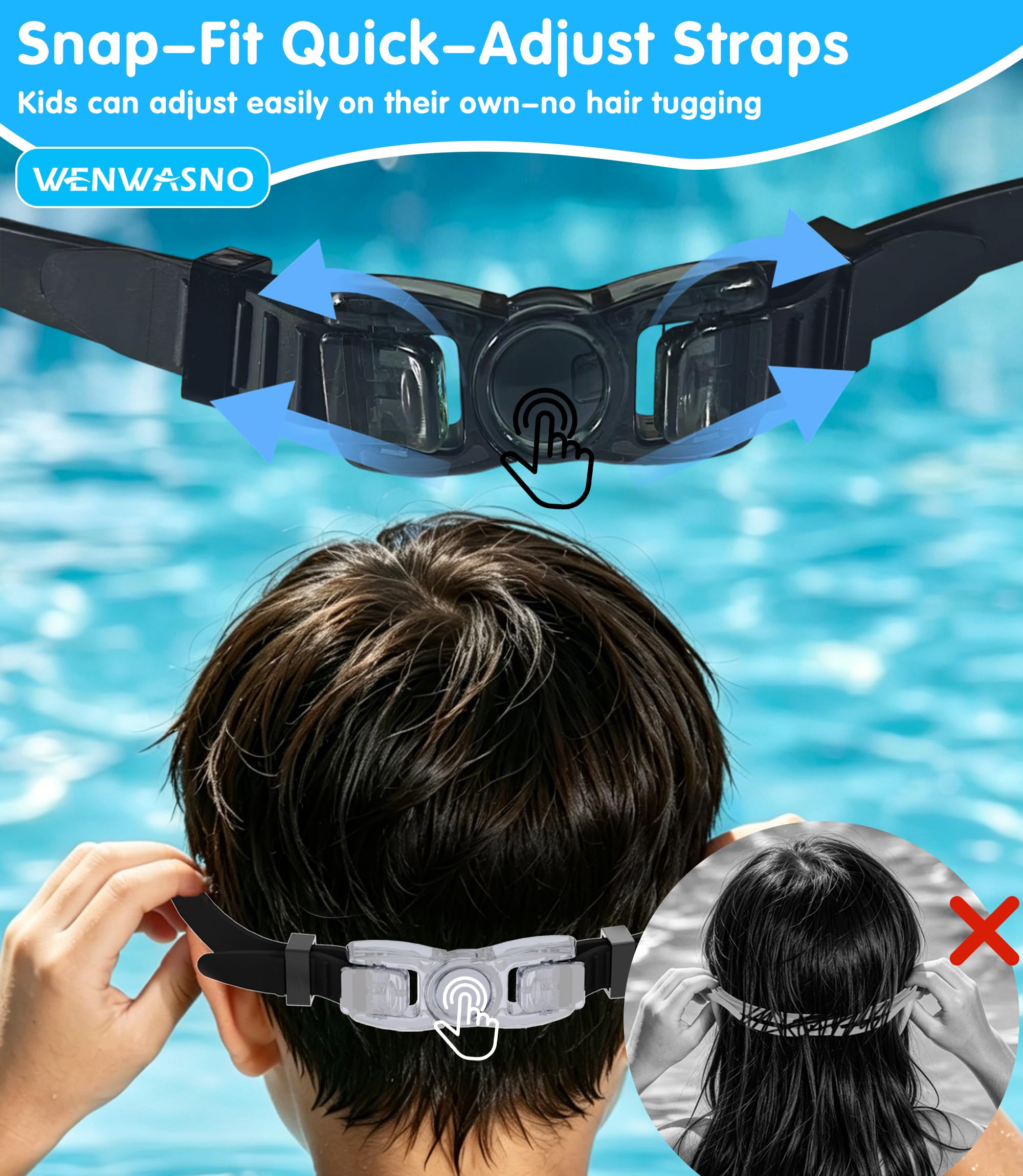 Occhialini da Nuoto per Bambini 2 Pezzi con Protezione Naso, Vista Larga Maschera Immersione Anti-Nebbia Anti-Nebbia UV Senza Perdita Piscina
