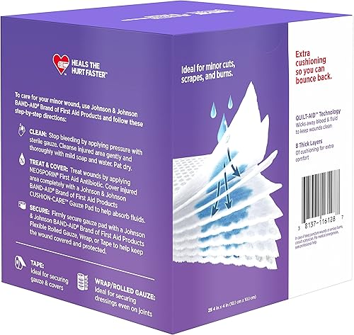 Miniatura 10 de Band-Aid Almohadillas de gasa cuadradas estériles para el cuidado de los cojines absorbentes de la marca para la protección de primeros auxilios de