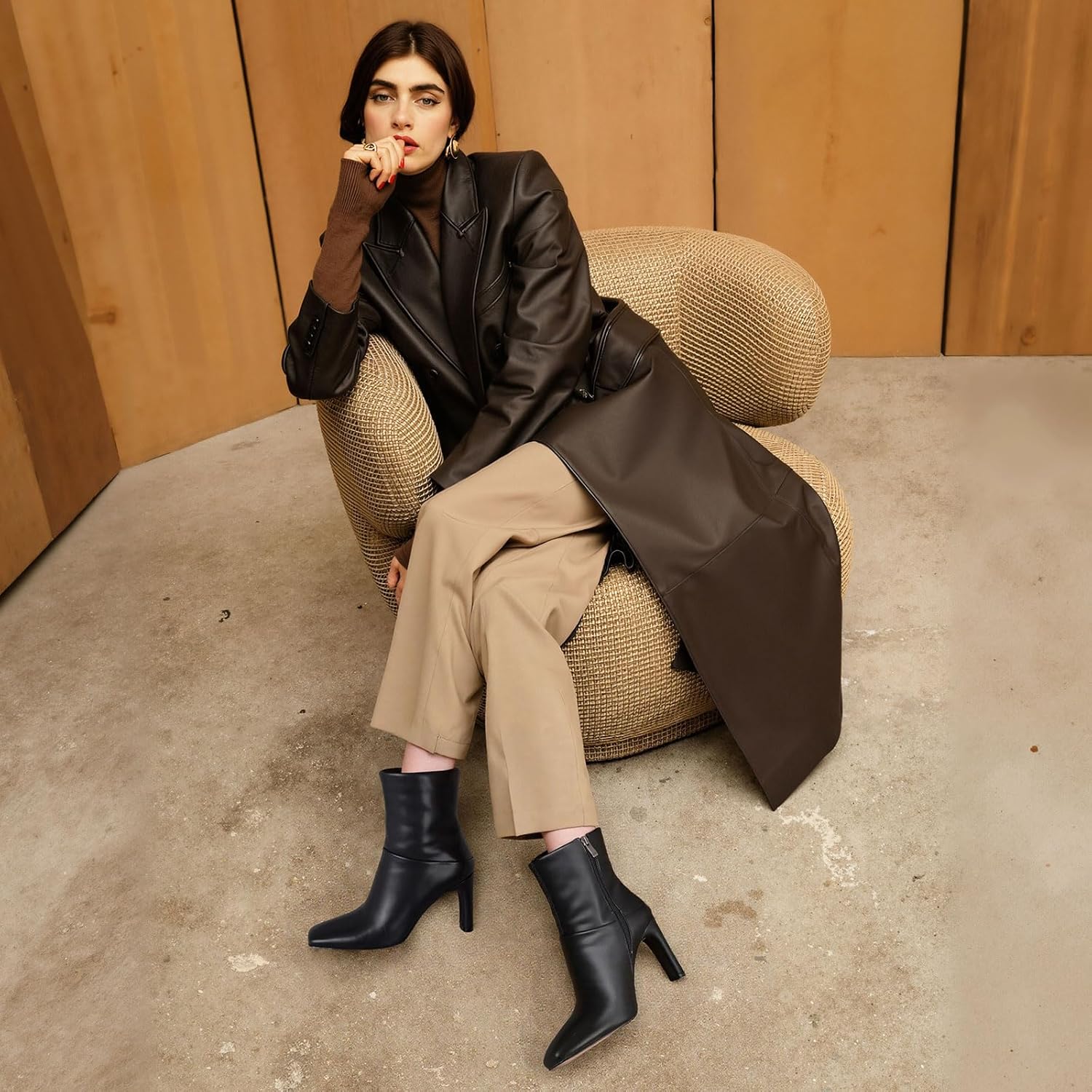 Uacllcau Ankle Boots for Women Square Toe High Heel Block Mid Calf Side Zipper Short Booties Gogo Fashion Fall Winter Boots - Image 2