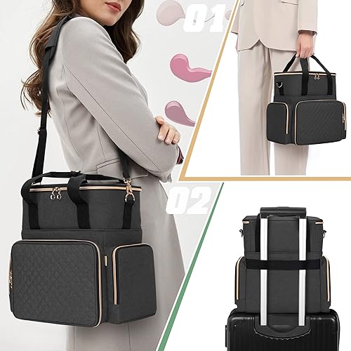 Vista 5 de LUXJA Organizador de esmalte de uñas con capacidad para 70 botellas y una lámpara de uñas, estuche de esmalte de uñas con 2 bolsas extraíbles y Negro