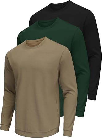 3 Pack Mens Long Sleeve Shirts Heavy Weight Athletic Gym Workout Tee Shirts Pullover T-Shirts