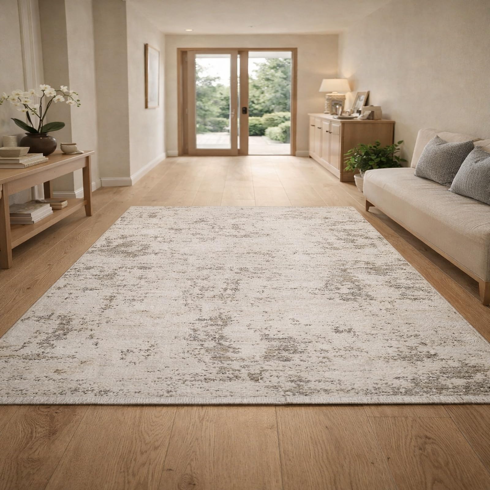 Teppiche Wohndeko für Wohnzimmer Schlafzimmer Aesthetic Room Decor,Abstraktes modernes Design, Weiß, Grau, Beige, 155 x 200 cm