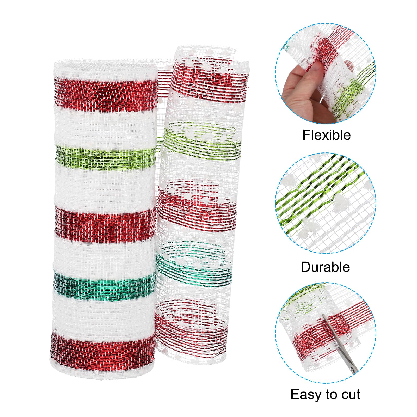 PATIKIL Decorative Mesh Ribbon, 10 Inch x 10 Yard Mesh Ribbon Roll Foil Metallic for Christmas Tree Wreath Decoration Red Green Balls - Image 3