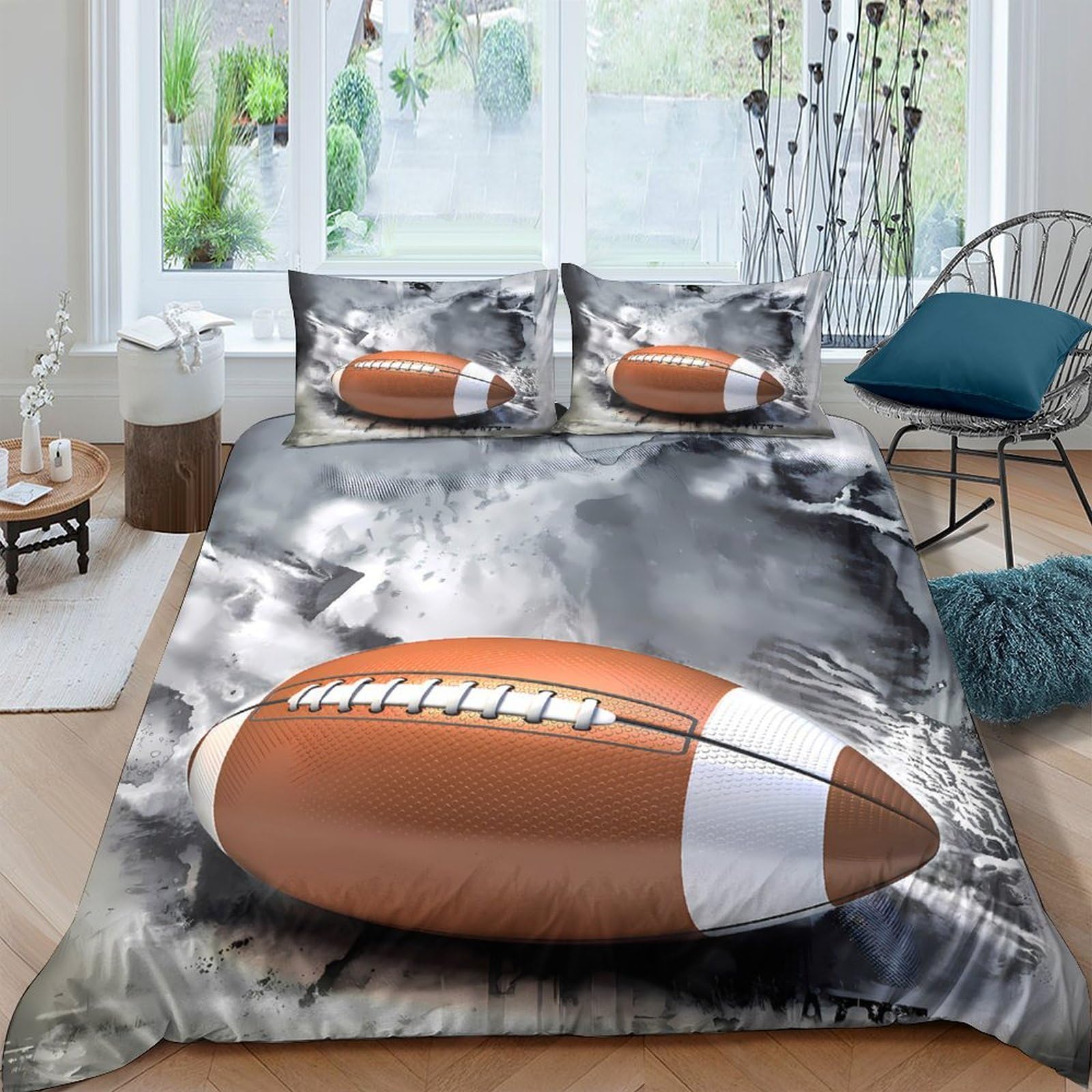 Ctjqhvkz Style-9 3D Printed American Football Fitted Sheet Microfiber Soft Breathable Smoke Effect Bed Cover For Bedroom Dorm Room Mattress Protection Single（135X200cm）