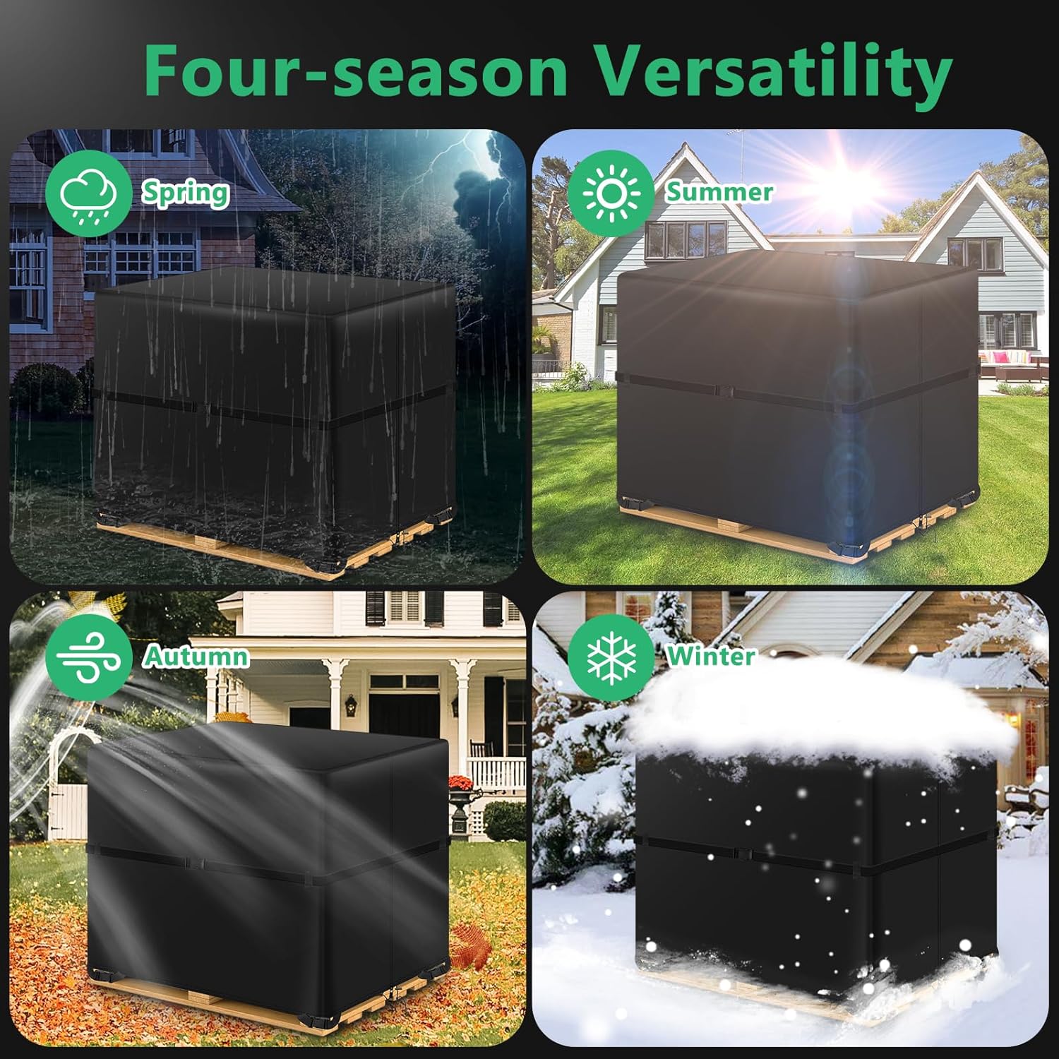 Zipper Pallet Cover,KY-HUAEN 900D Heavy Duty Pallet Covers Fits Large Pallets Up to 49.2" x 41.33" x 49.21" |Waterproof,Rip-Proof, Fade Resistant, With Fixed Rope (49.2" x 41.33" x 49.21")