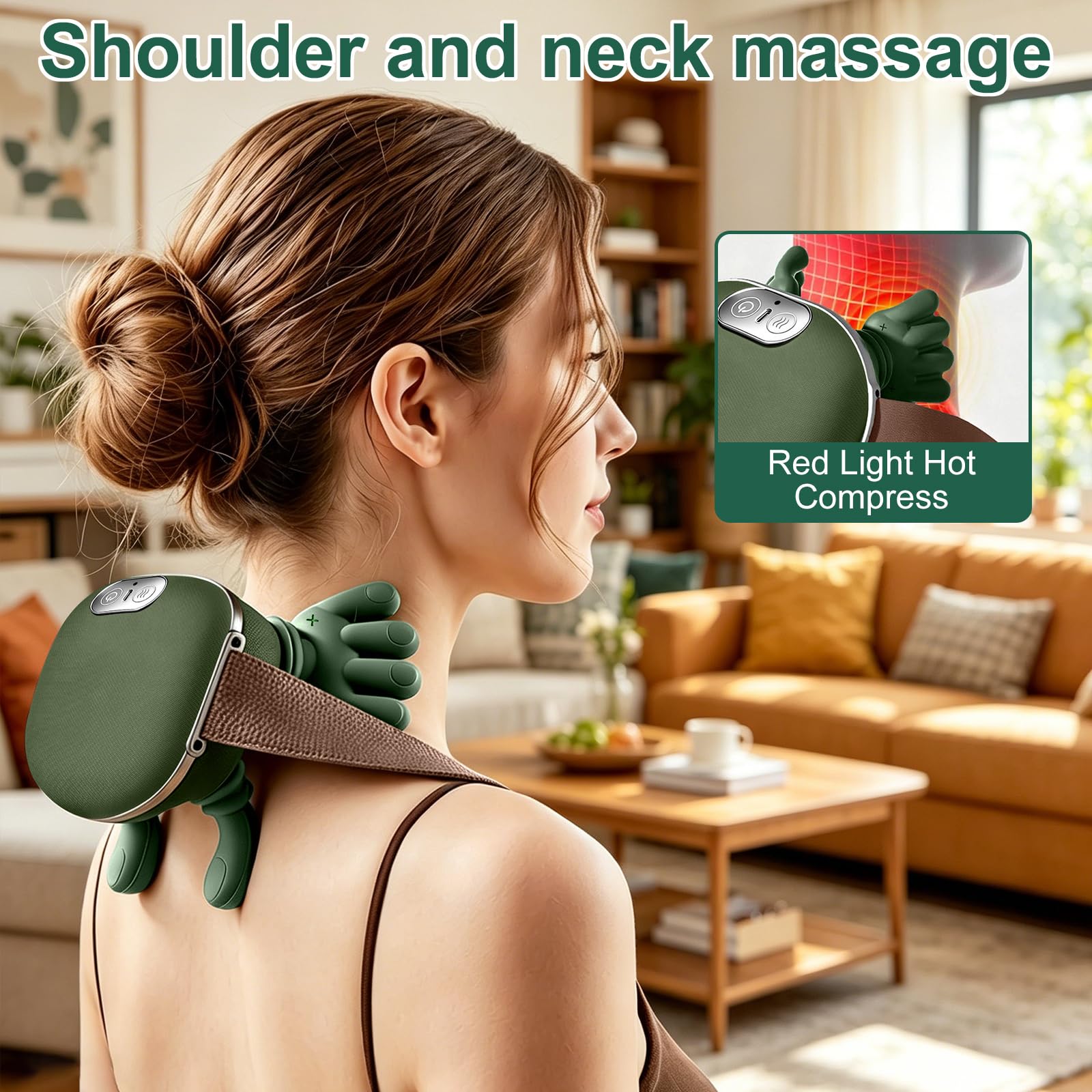 Masajeador Cervical 4D Sin Cables con Calor, Calentador de Cuello, 3 Niveles de Intensidad y 2 de Calor, Alivia Dolores de Cuello y Hombros, Recargable USB-C para Casa, Oficina y Viajes