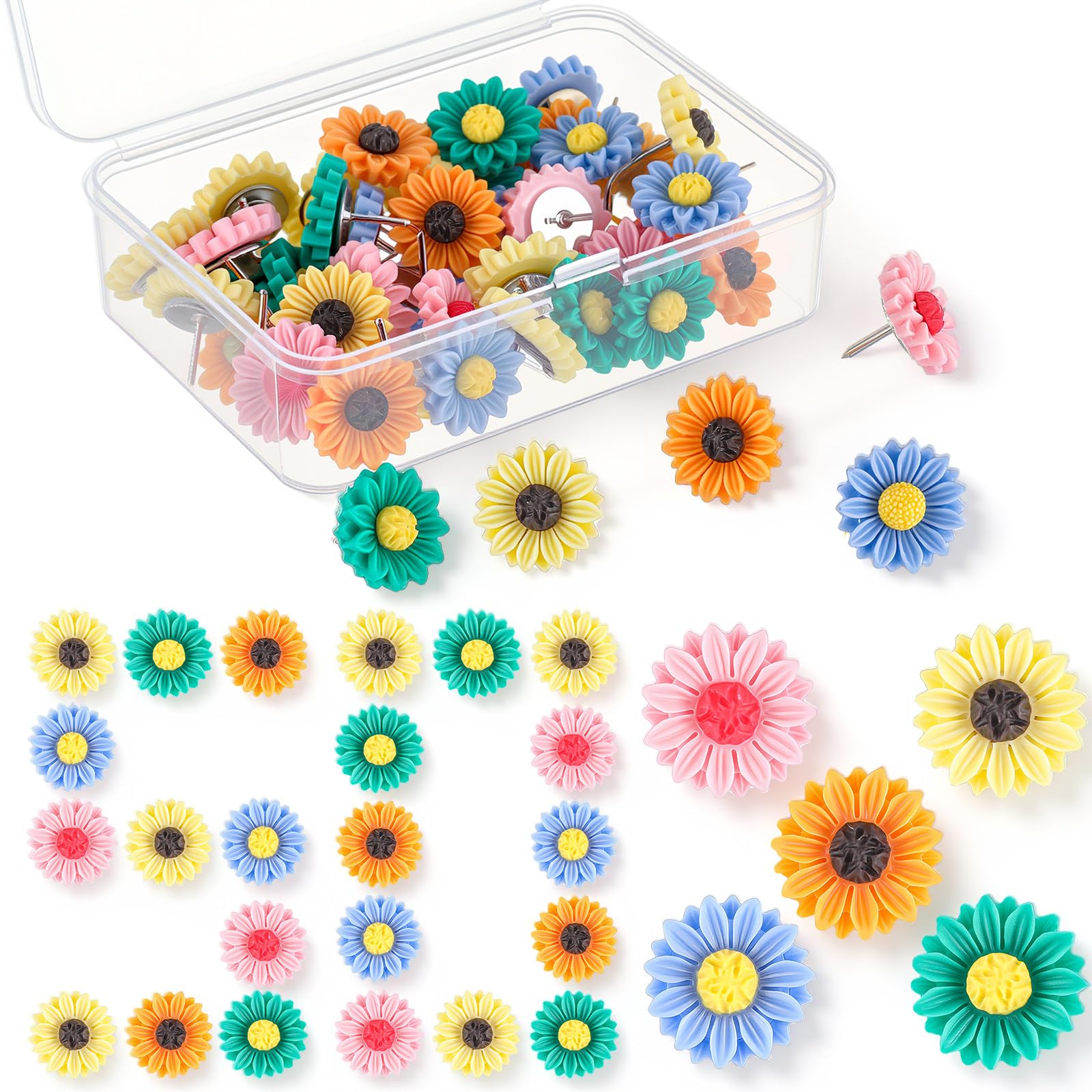 Flower Push Pins - Pink & White Floral -14 Flower Push Pins - Pink & White Floral -14