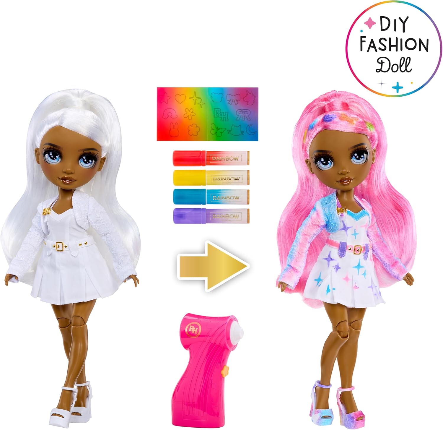 Rainbow High Air Brush & Create DIY Fashion Doll with Airbrush Marker Kit, Washable Rainbow Markers, Long Hair, Grey Eyes, Color, Create, Play, Rinse and Repeat. Creative 4-12+ - Image 2