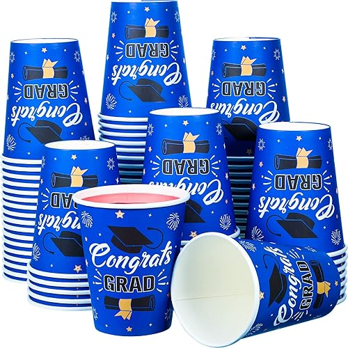 Yinder 80 vasos de papel desechables de graduación de graduación, decoraciones de graduación de 12 onzas, tazas de estadio de graduación de clase