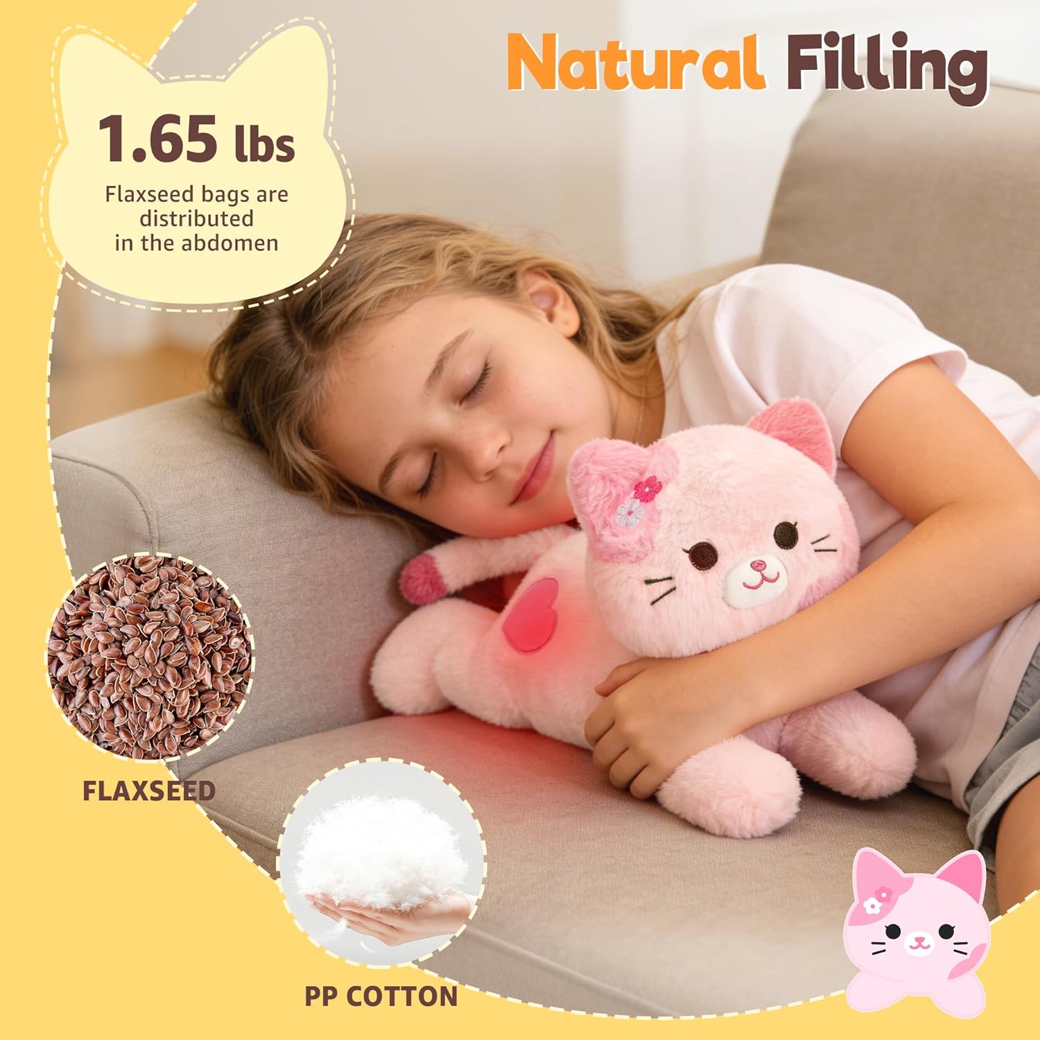 Onsoyours Original Heatable & Weighted Sakura Cat Stuffed Animals, 15" Microwavable Kitten Plushie for Warmth & Comfort - Cute Plush Toys for Kids and Adults