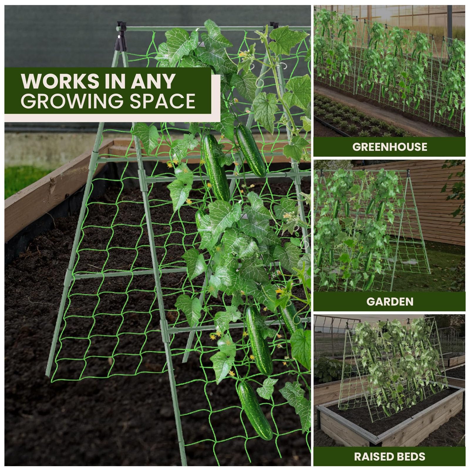 Asixxsix Trellis De Pepino para Elevar La Cama, Conjunto De Enrejado De Jardín Al Aire Libre a Frame con La Red De Nylon Que Sube Soportes para Plantas Pequeñas De Metal