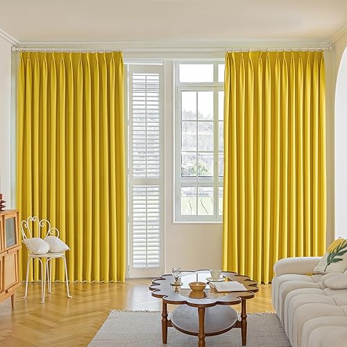 Cortina plisada amarilla de 72 pulgadas de ancho x 84 pulgadas de largo, con aislamiento térmico, 90 % opaca, para barra transversal y riel con