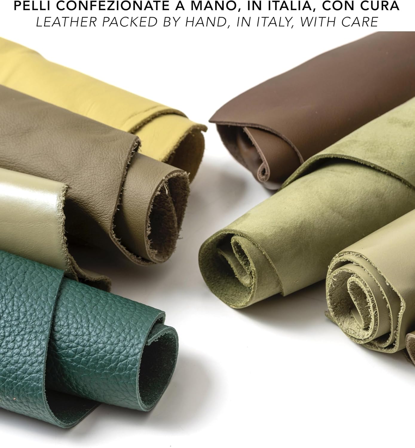IPEA 500 g Genuine Italian Leather Cutouts Green in Various Shades, Thickness and Types – 4 Pieces of Premium Leather with Various Shapes