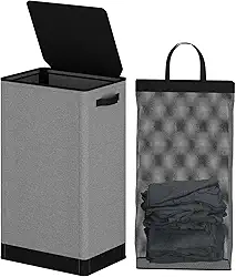 Cesto de Roupa Suja com Tampa, 100 Litros, Cesto de Roupa Suja Grande com Saco Removível com Alça, Cesto Organizador Multiuso Dobrável em Tecido para Roupas, Brinquedos e Lavanderia, Cinza-preto