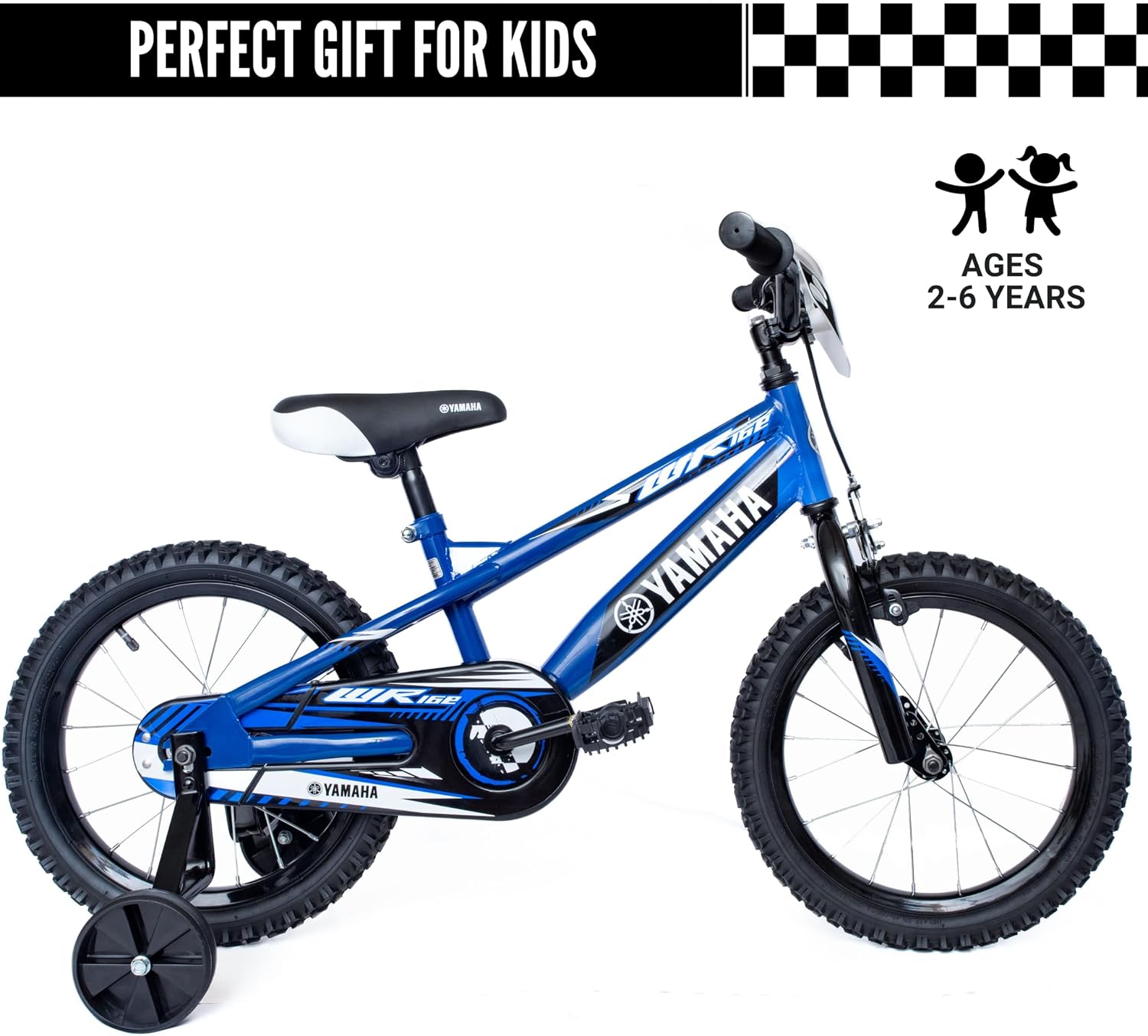 Yamaha 16 Inch BMX Motobike for Kids | Coaster Brake, Detachable Training Wheels | Safe Pedal Powered Bicycle for Toddlers Ages 4-8 | Adjustable Seat | Great for Boys & Girls