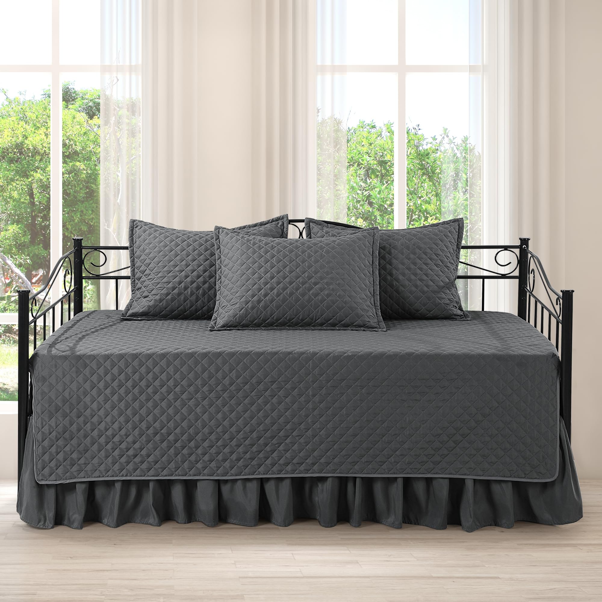 MABOZOO Daybed Covers Sets with Bedskirt for Twin Bed,5 Piece All Season Twin Size Cozy Double Sided-Quilting,Daybed Comforter Bedspread with Shames 75"x39"