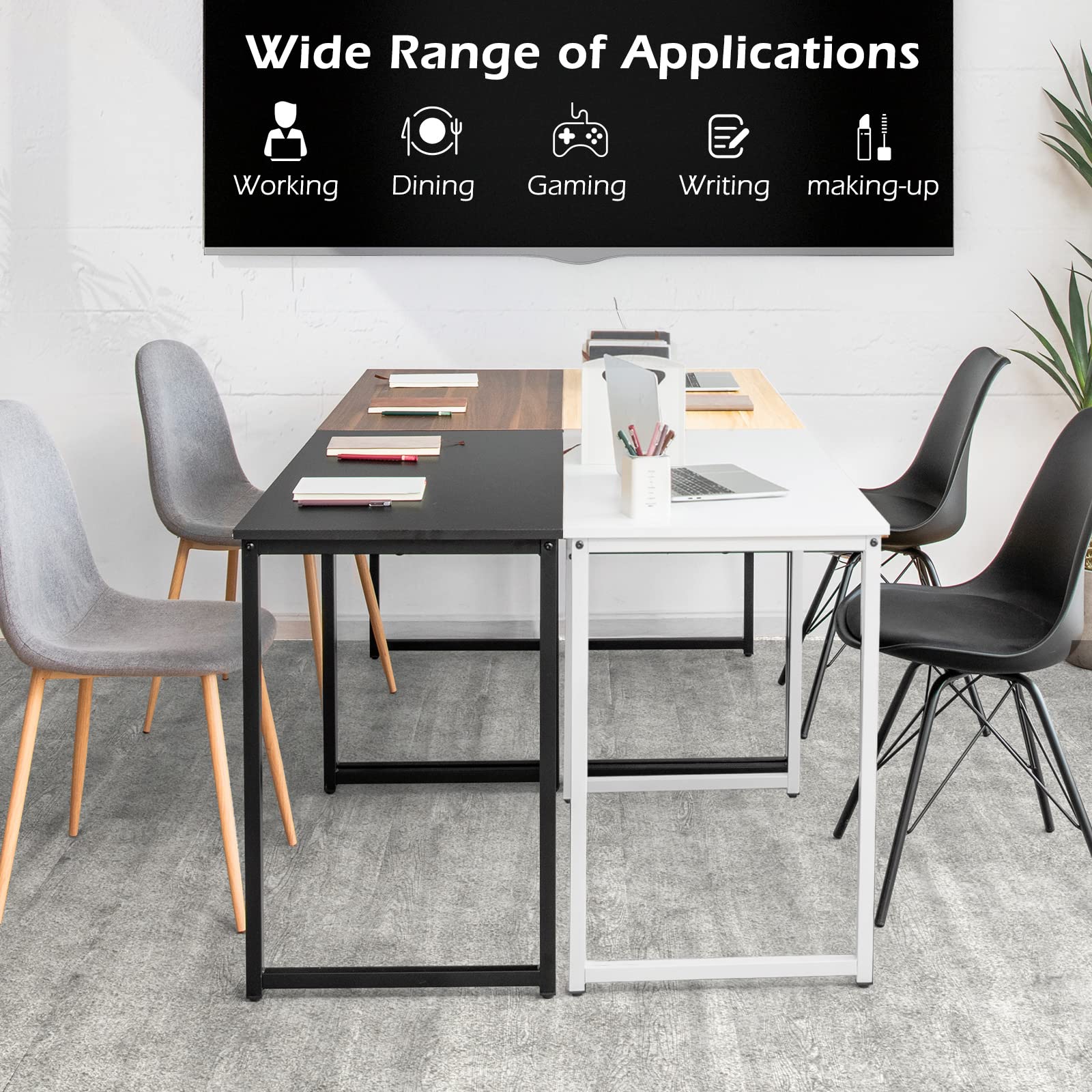 GIANTEX Scrivania, piccola scrivania per computer portatile, scrivania da ufficio, tavolo da lavoro, 100 x 50 x 75 cm, legno e metallo, per studio, ufficio, casa, ufficio (bianco)