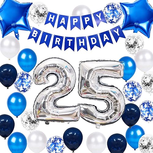 Miniatura 6 de 24th Birthday Party Decoration Blue for Men, Happy Birthday Banner Blue Number 24 Birthday Star Foil Balloons Latex Confetti Balloons for Men Him 24