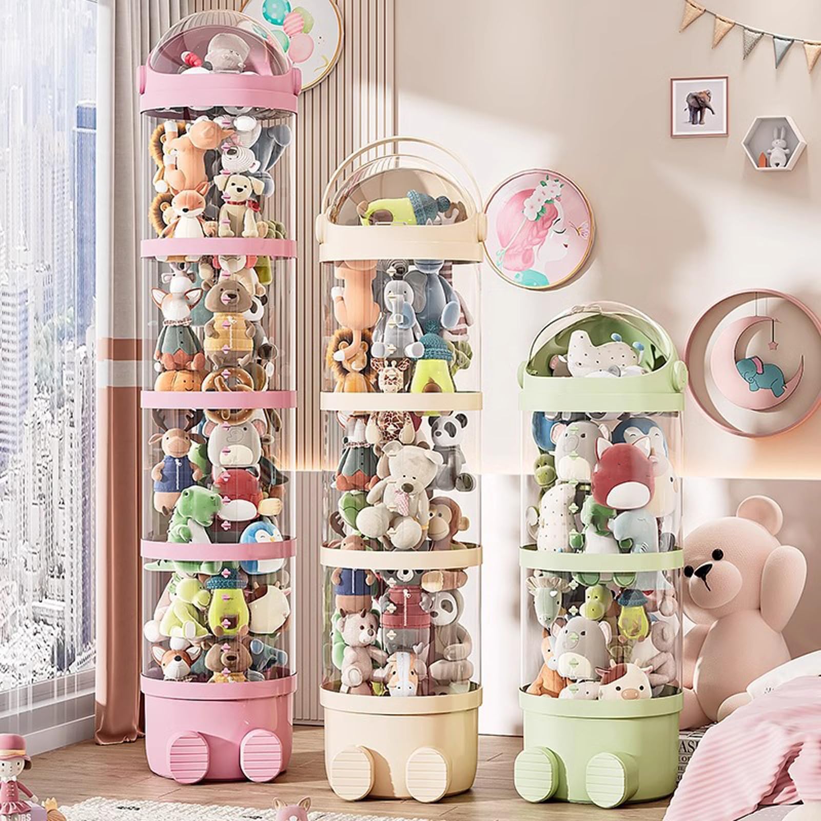 Almacenamiento de juguetes, Tubo organizador for peluches, tubo vertical for guardar, cubo de exhibición for(Pink,130 * 28cm)