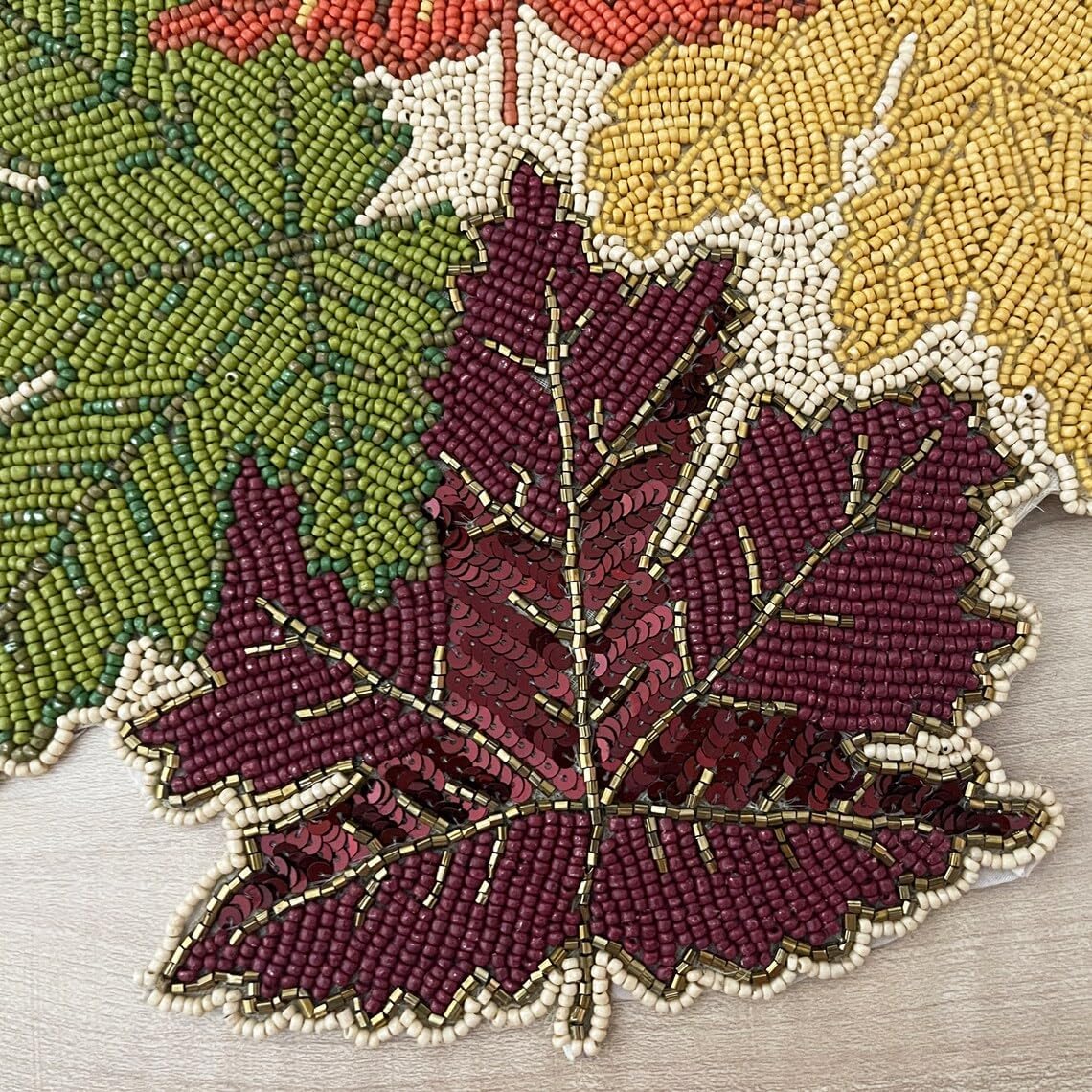 Enliven Handmade Maple Leaf Beaded Table Runner, 13x36 Inches Lightweight Decorative Table Runner, Perfect for Dining/Wedding/Party/Everyday Use & Easy to Clean, Elegant Beaded Runner (Multicolor)