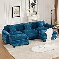 Vista 145 de Sofás seccionales grandes de 115.34" para sala de estar, sofá de pana color camel de asiento profundo de 3 plazas en forma de L, sofá seccional