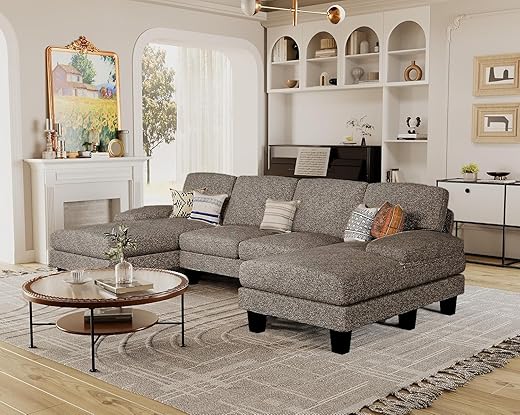 Furmax Sectional Couches for Living Room, U-Shaped Sofa Couch with Linen Fabric, 4 Seat Sofa Set with Double Chaise for...