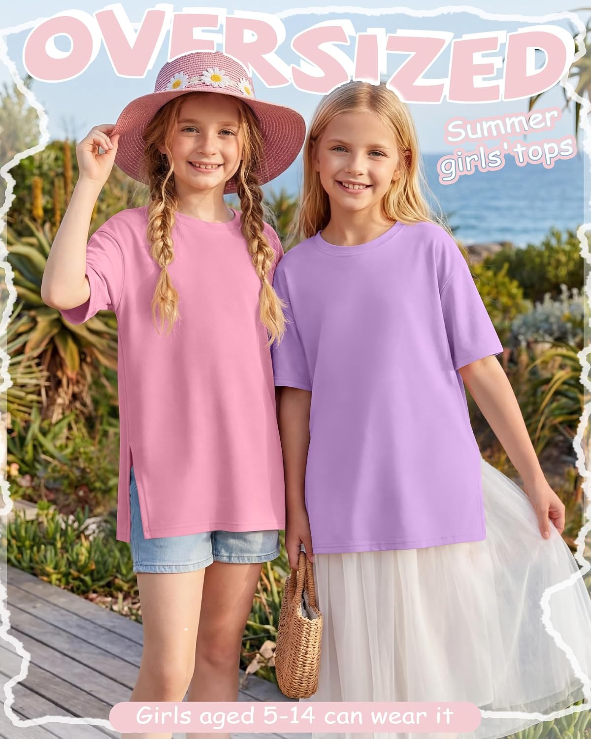 3 Pack Teen Girls T Shirts Short Sleeve Kids Summer Crewneck Loose Tops Tween Oversized Side Split Basic Tees 5-14Y