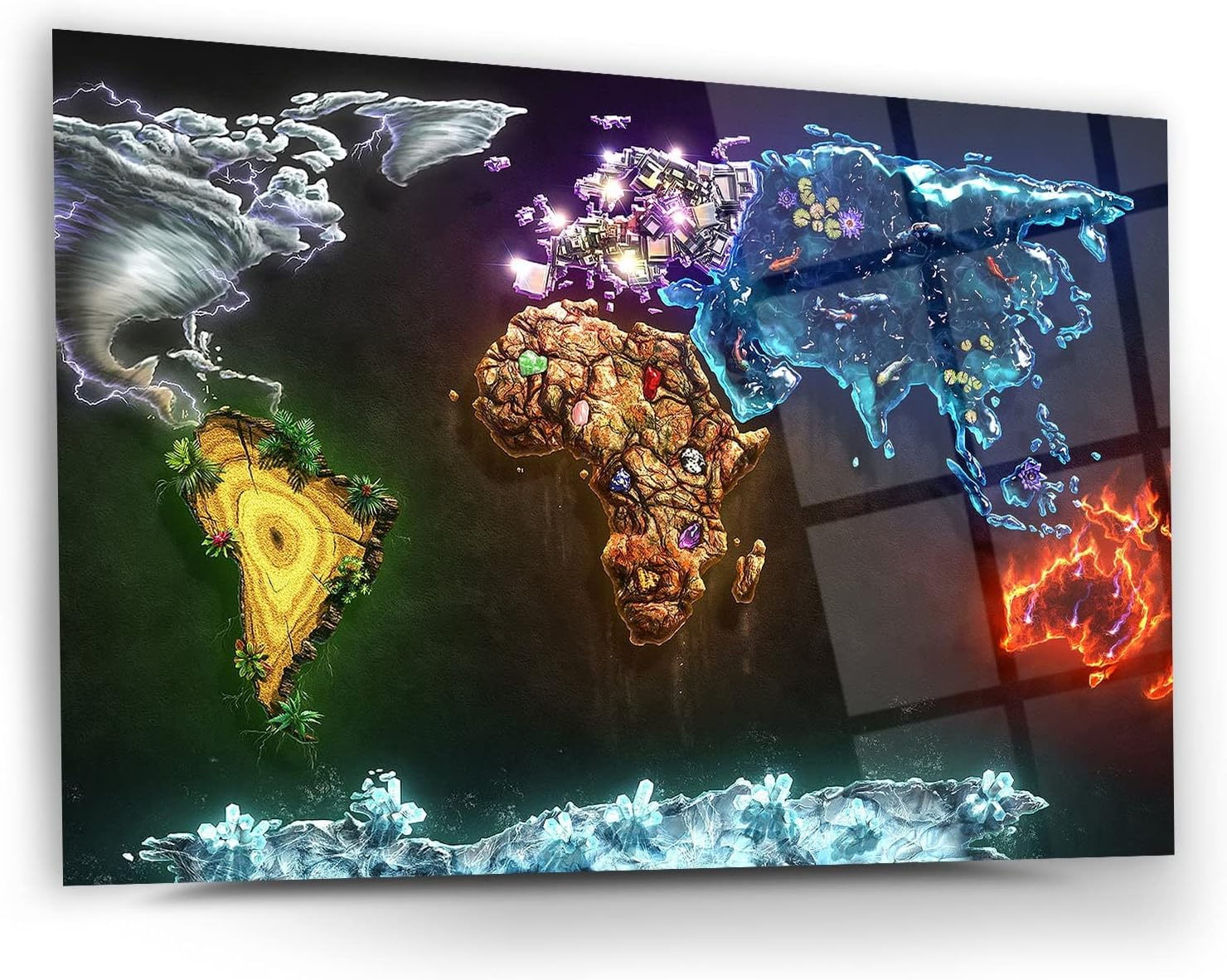 Glass Wall Art World Map Themed Wall Decor Home Living Room Entryway Bedroom Decoration Vivid Color, UV Printed Durable and Tempered Glass with Size Options ((70x100cm)28x40 Inches)