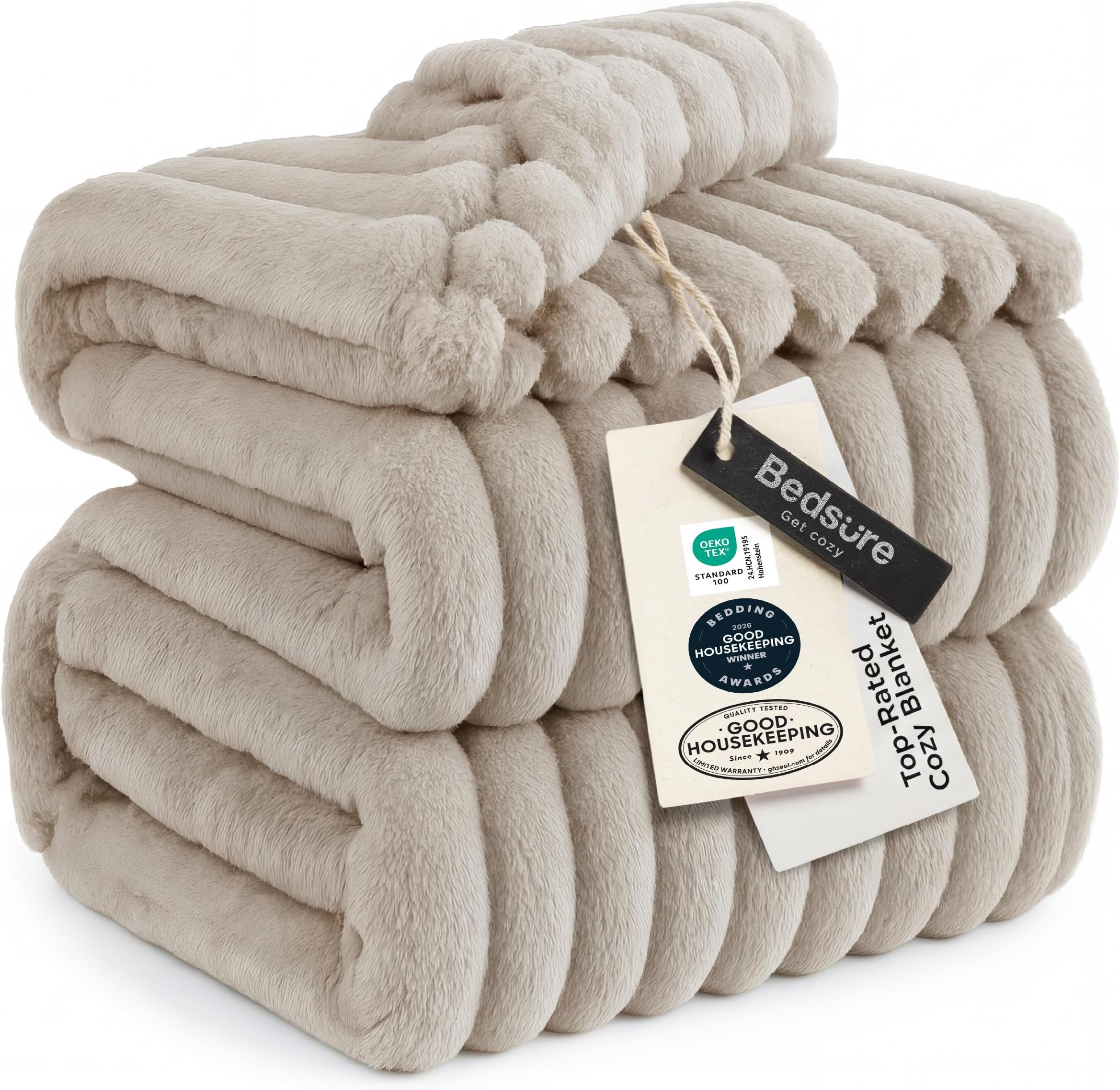 GentleSoft King Size Blanket for Bed - Cozy Soft Blankets for Women, Cute Large Fleece Throws for Girls, Beige, 108x90 Inches