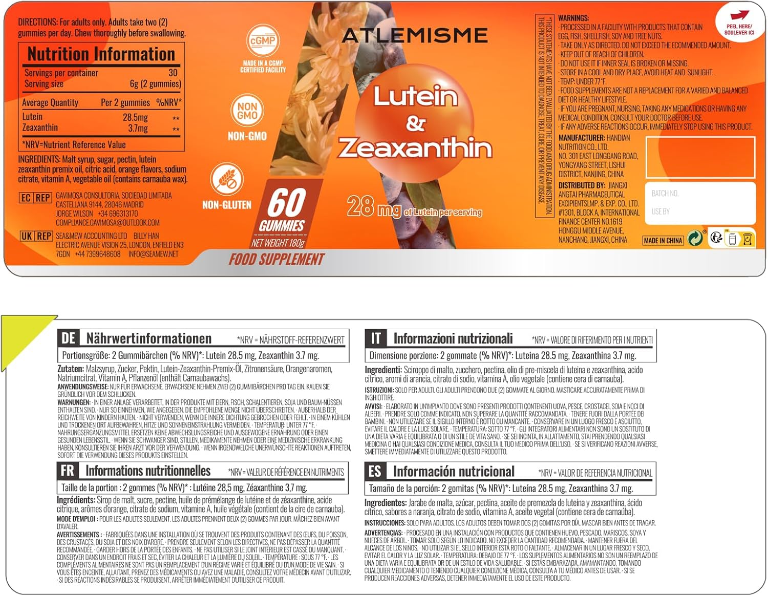 ATLEMISME Lutein Gummies (60 Gums). Gummies for Eyes with Lutein (28.5 mg), Zeaxanthin and Vitamin A (30 Day Pack), Orange Flavor, Vegan, Non-GMO, Gluten-Free, Supports Eye Health - Image 7