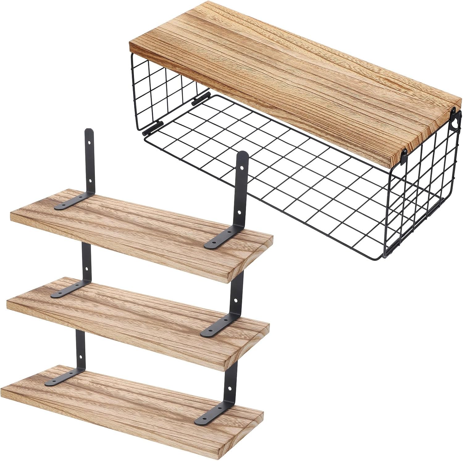 Floating Wall Shelf Multi-Layer Small Wood Shelf Wall-Mounted Storage Rack for Bedroom Bathroom Kitchen Home Décor Light Brown Solid Wood