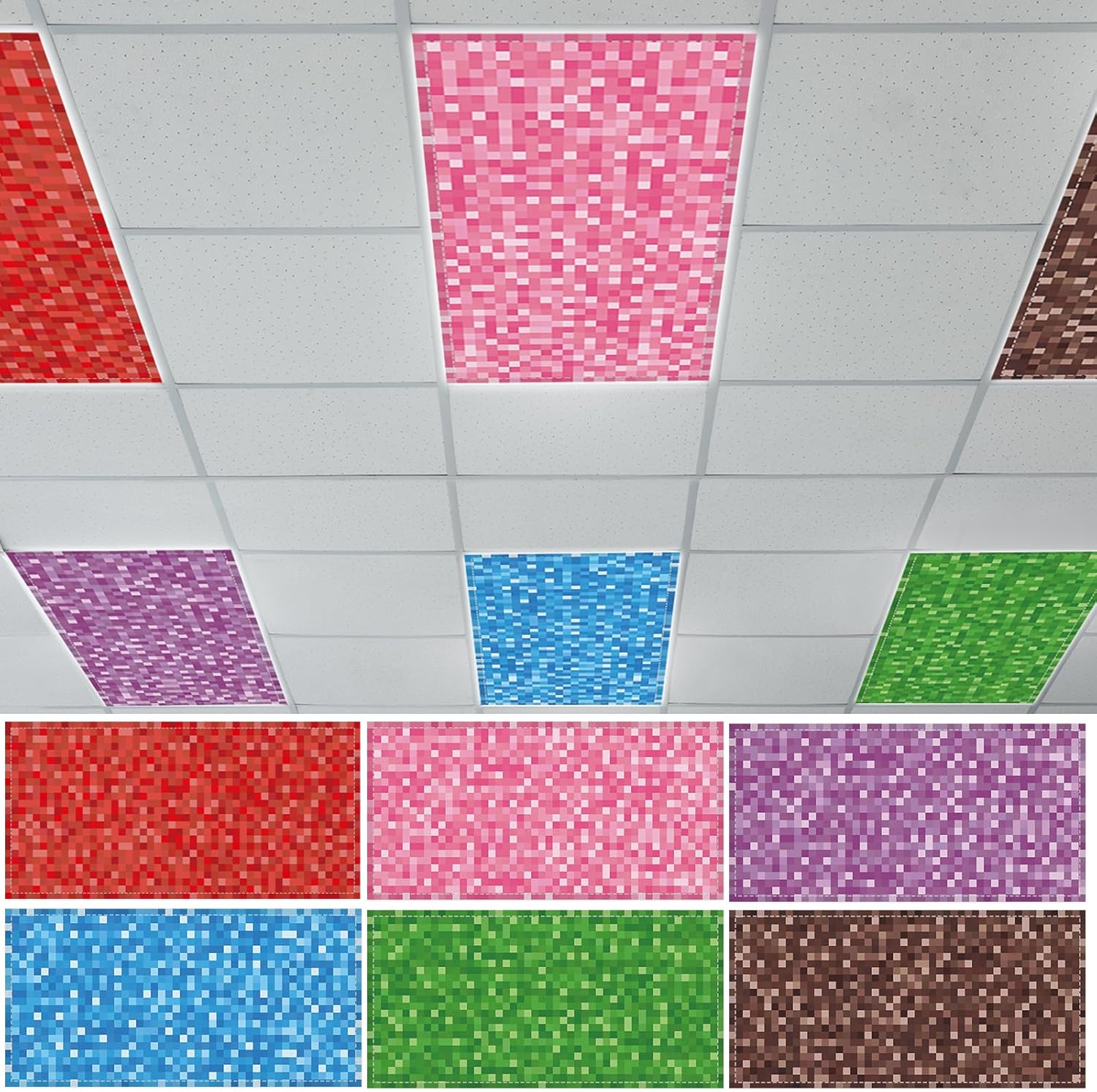 6 Pcs Fluorescent Light Covers with 60 Magnets,4 x 2 Ft Magnetic Light Filters Pixel Fluorescent Lights Shade Easy Install for Classroom Office Library Hospital Home Ceiling Supplies