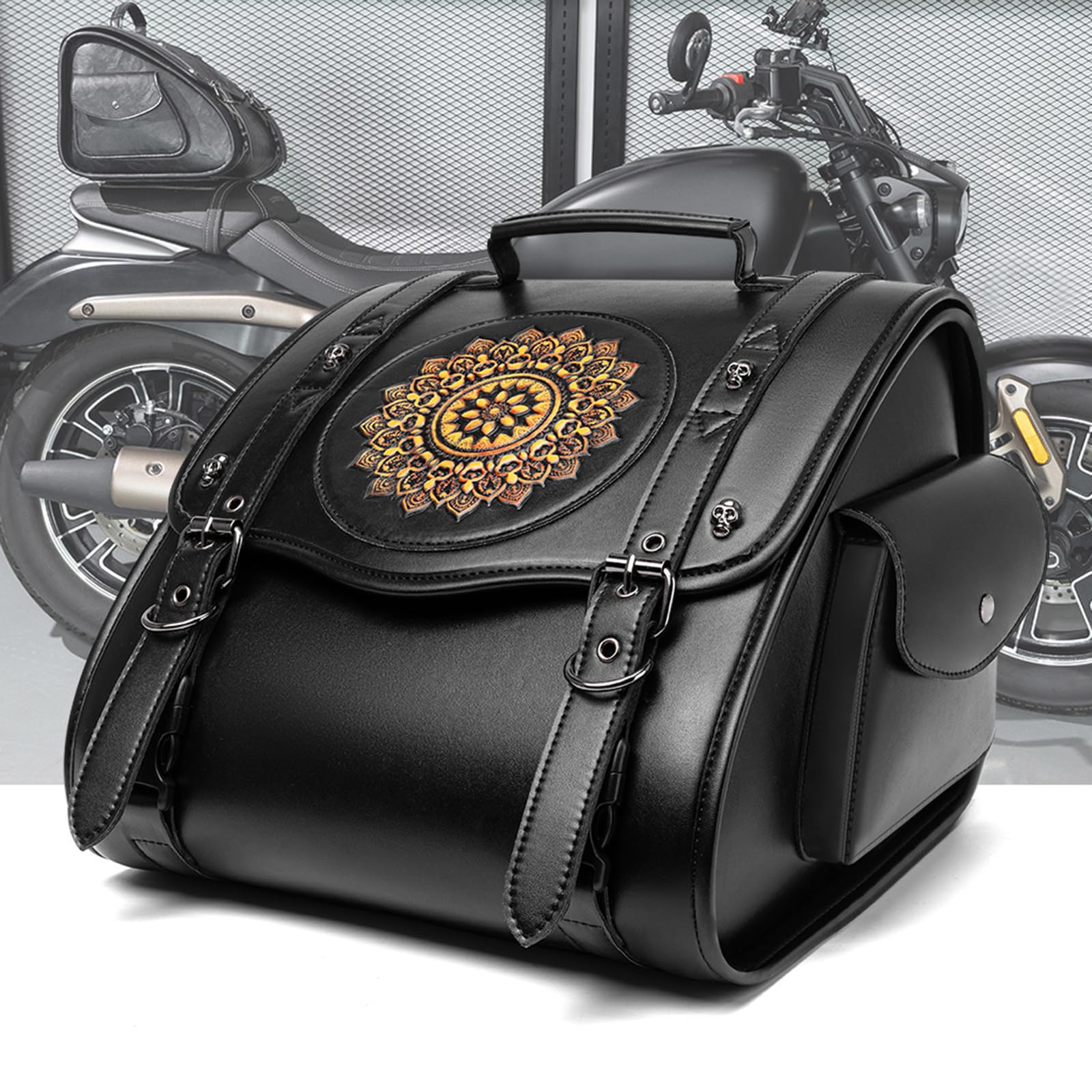 Bolsa de asiento retro punk, piel sintética fuerte, almacenamiento de herramientas impermeable, bolsillo lateral fácil de montar para ciclismo, bolsillos laterales fáciles de instalar