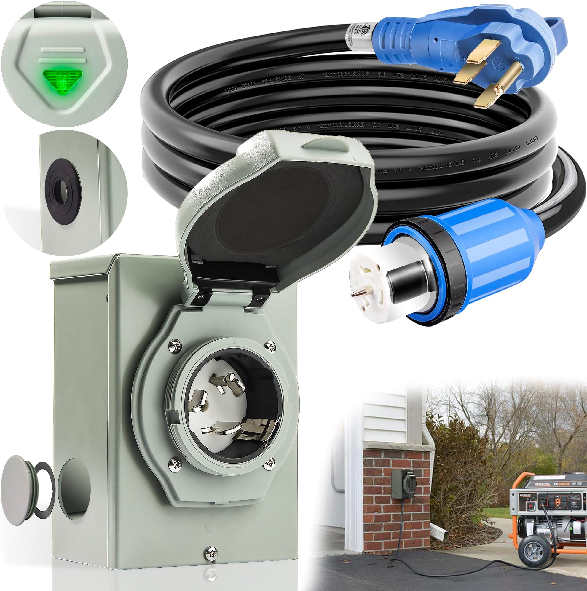 50 Amp Generator Cord and Power Inlet Box, 15FT Generator Cords 50 Amp,125V/250V Generator Power Cord NEMA14-50P/SS2-50R Twist Lock Connector