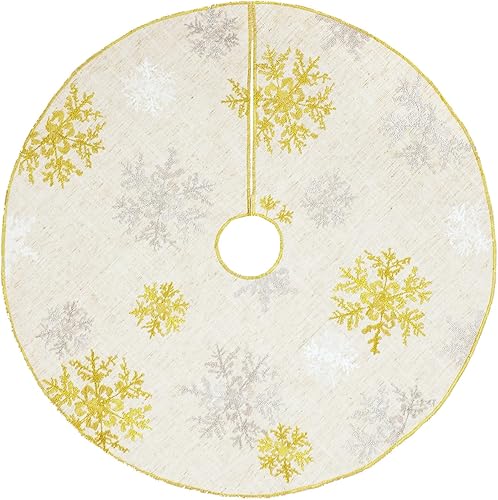 Miniatura 1 de Pequeña falda bordada de Navidad con copos de nieve plateados y dorados para lápices o árbol de mesa (diámetro 21 pulgadas)