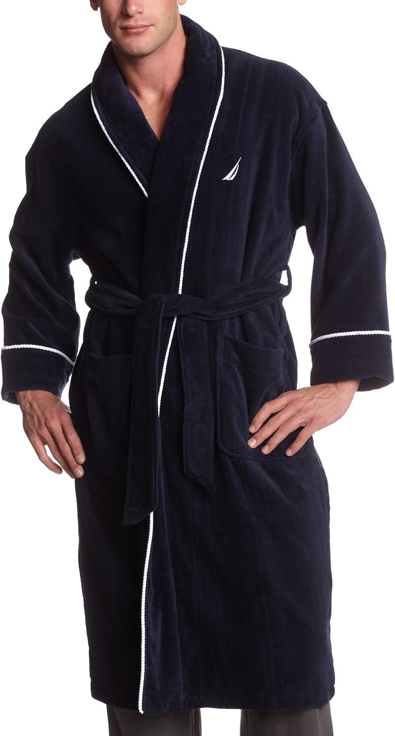 Nautica Men's Folded Solid Terry Robe Blue Amazon.co.uk Fashion