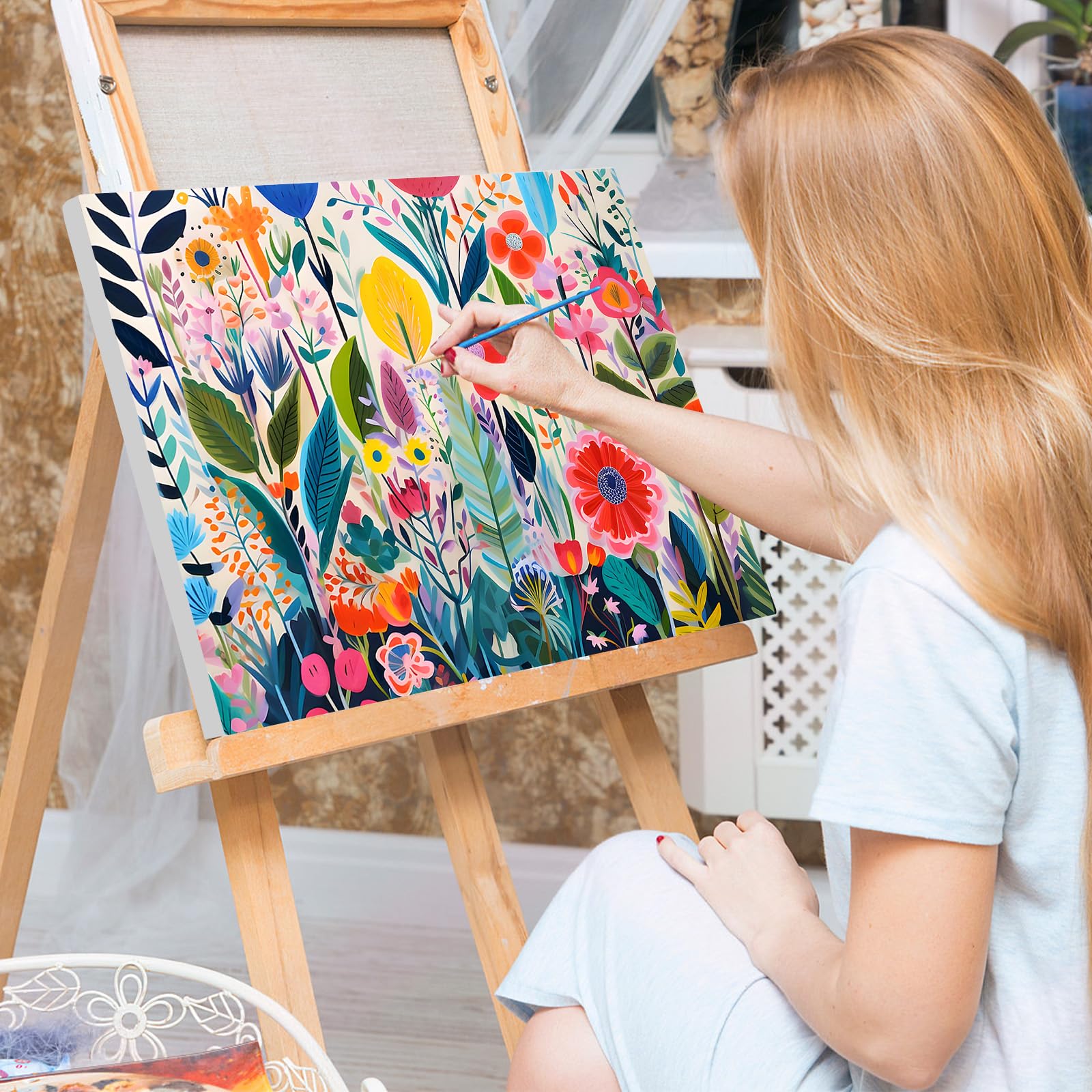 Pittura Ad Olio Con Numeri Per Adulti - Kit EOBROMD 'Notte Al Villaggio' 30x30cm Con Telaio - 3