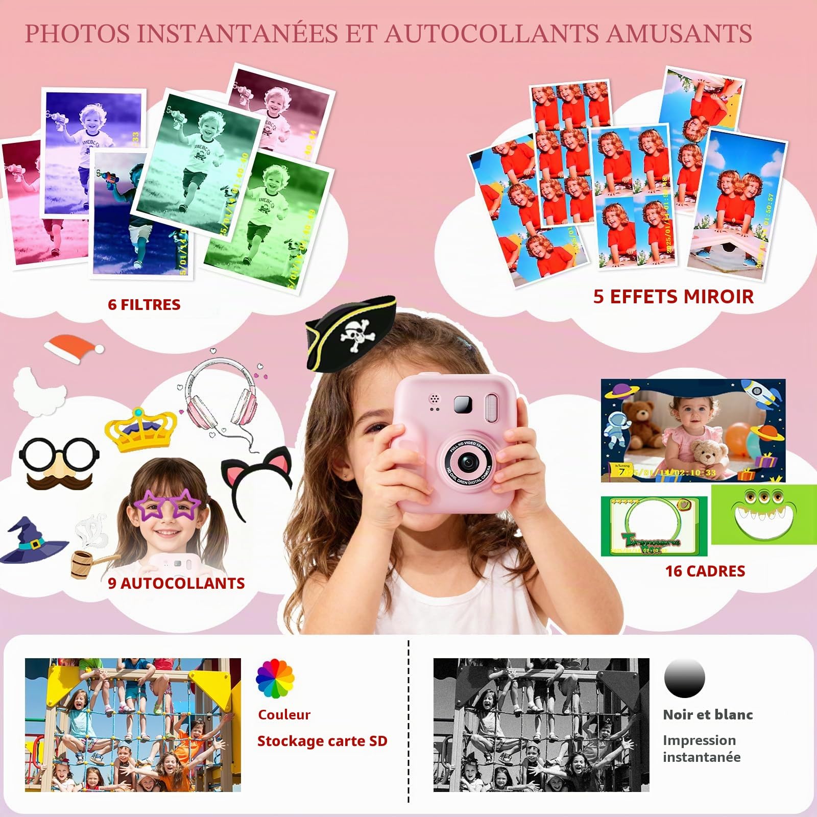 Appareil Photo Enfant,1080P Appareil Photo Numérique Enfant,Appareil Phot.o Instantané avec Carte 32GB & Papier d'impression,Cadeau Jouet de Noël pour Filles et Garçons 3 à 12 Ans