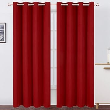 LEMOMO Red Curtains 52 x 84 Inch Long/Blackout Curtains Set of 2 Panels/Room Darkening Thermal Insulated Bedroom Curtains Dra