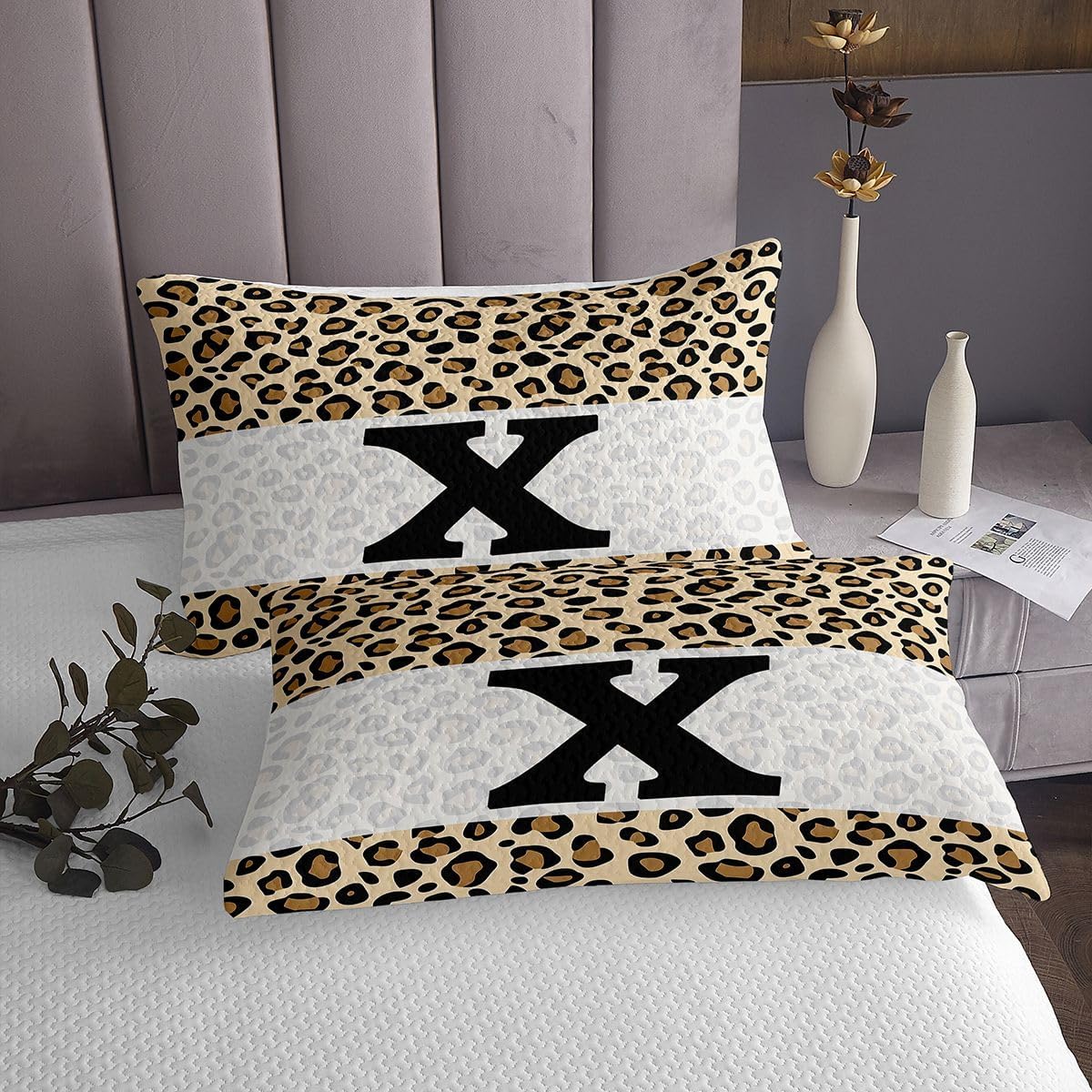 jejeloiu Initial Letter X Bedspread King Size Abstract Coverlet Set Geometric Stripes Patchwork Quilted Coverlet for All Season with 2 Pillowcases Lightweight